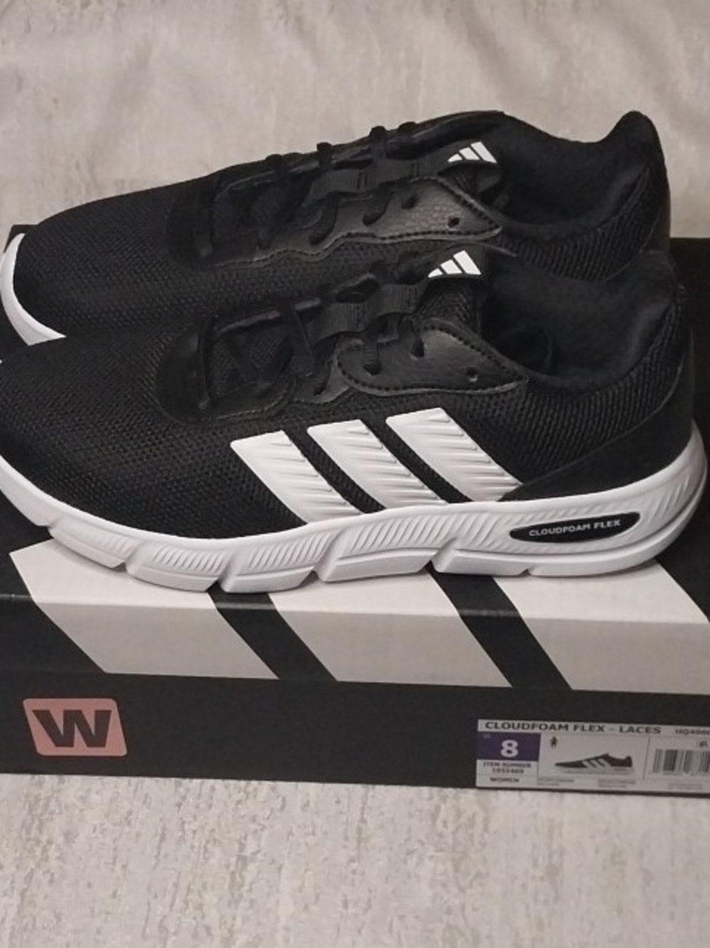Adidas Womens Cloudfoam Flex Black/White Running Shoes Sz 8 Wide